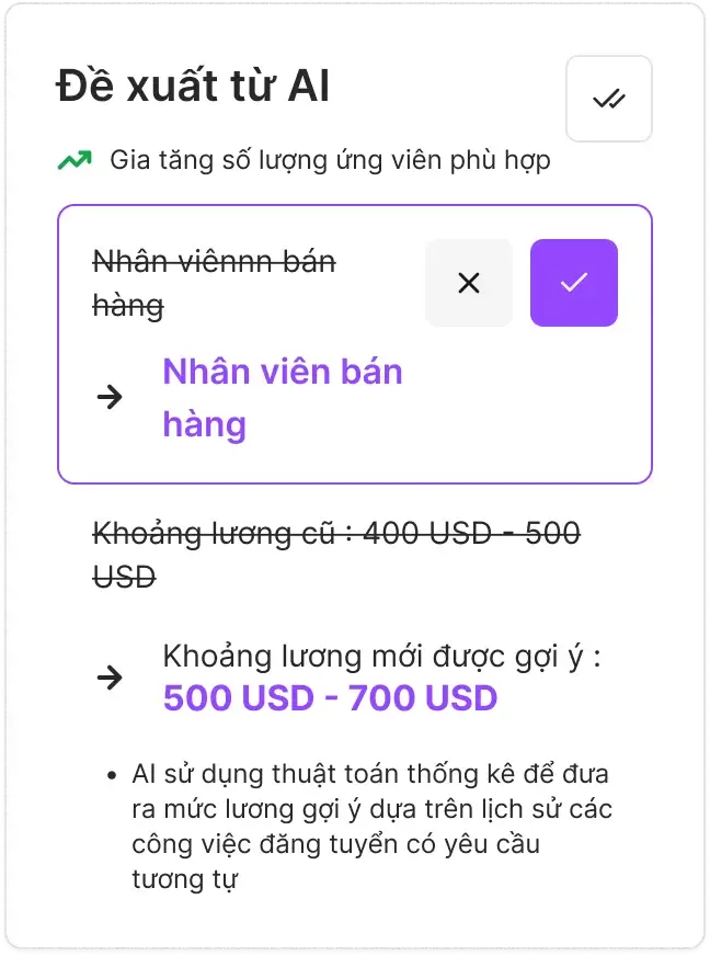 AI content correction panel reviewing and refining generated job description
