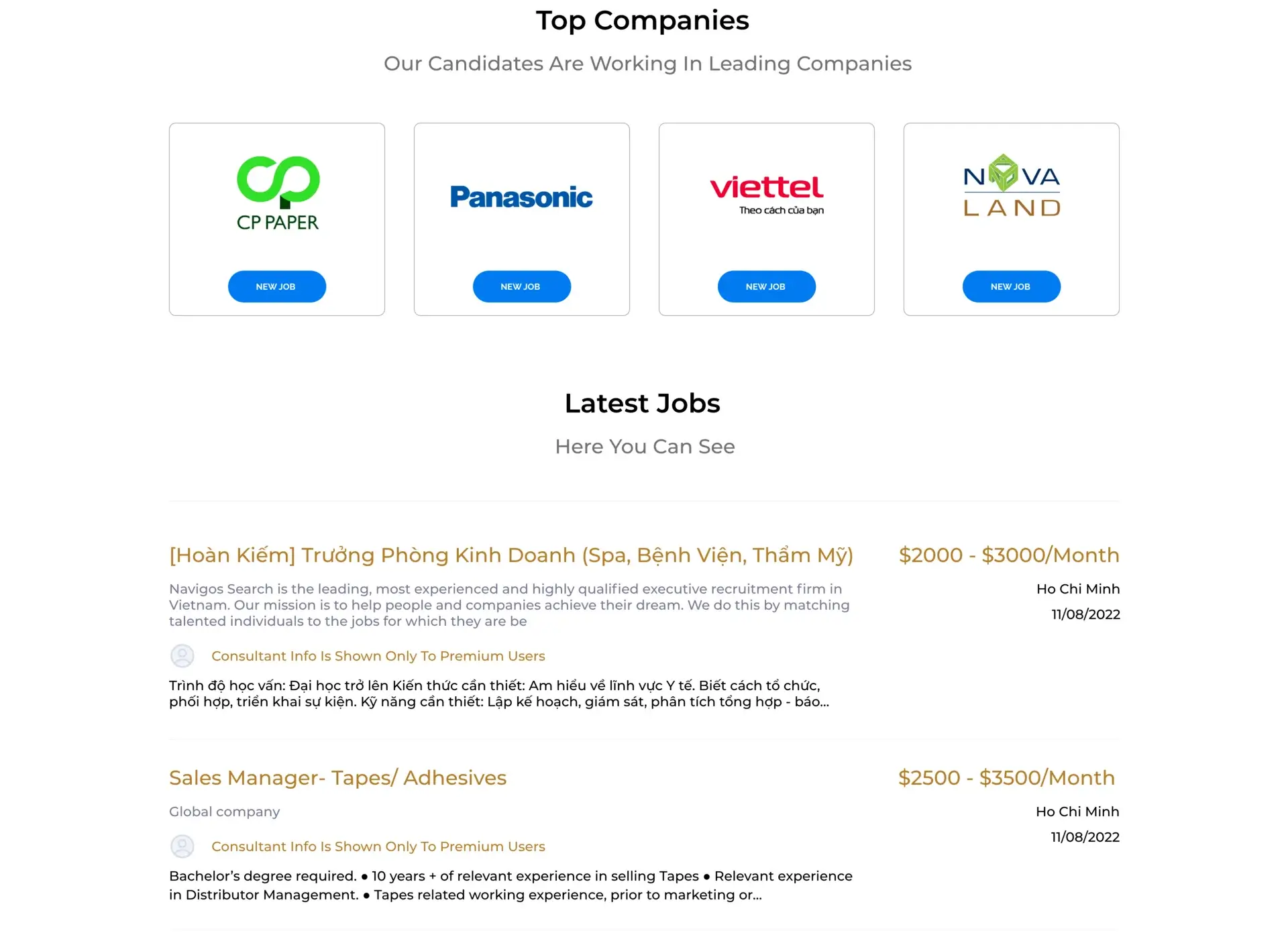 PRIMUS homepage with top companies section, latest job listings, and career consultant profiles