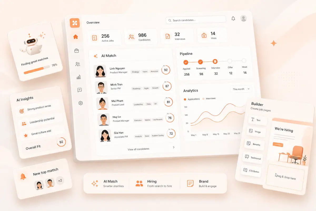 Navigos Talent One — AI recruitment platform: dashboard, candidate matching, and campaign builder