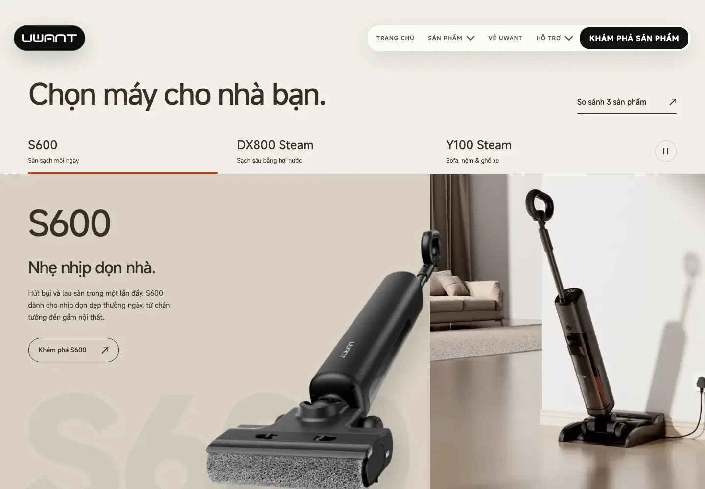 The UWANT Vietnam product showroom website on desktop